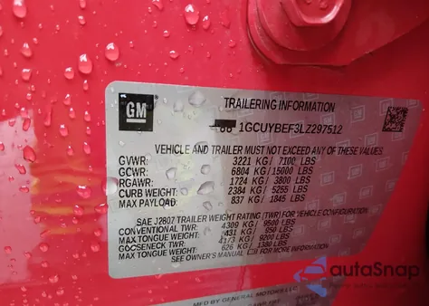 2020 Chevrolet Silverado 1500 4Wd Short Bed Custom из США, поврежденный, VIN 1GCUYBEF3LZ297512